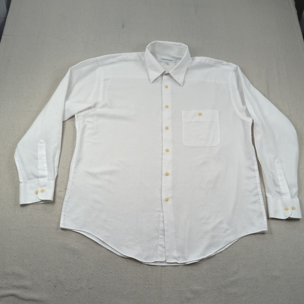 YSL Yves Saint Laurent Shirt Mens Extra Large 17 34-35 White  Preppy